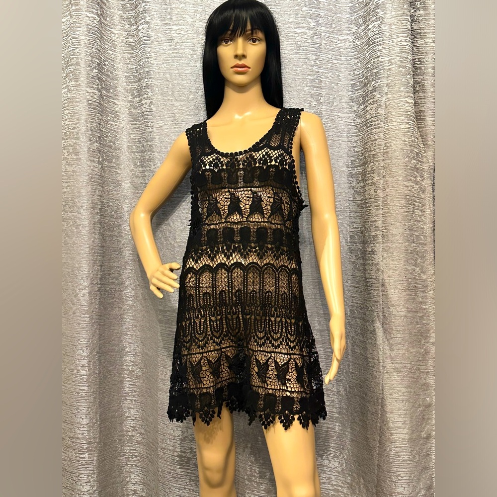 Vintage Intricate Black Butterfly Crochet Coverup Dress